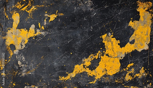 A grunge-inspired black marble background with yellow veining, adding a vintage touch to the design.
