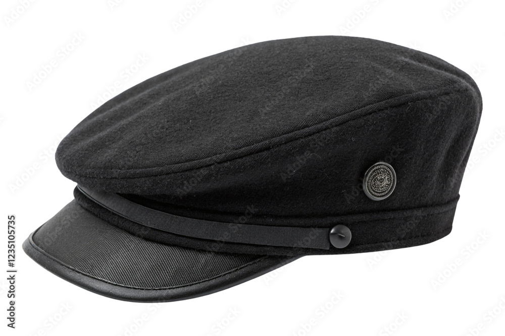 Black Felt Flat Cap with Small Button and Curved Design Black Felt Flat Cap with Small Button and Curved Design