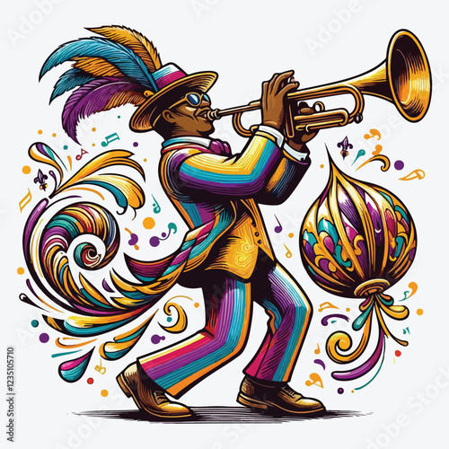 Second Line Fleur de Lis Trumpet Player stock illustration