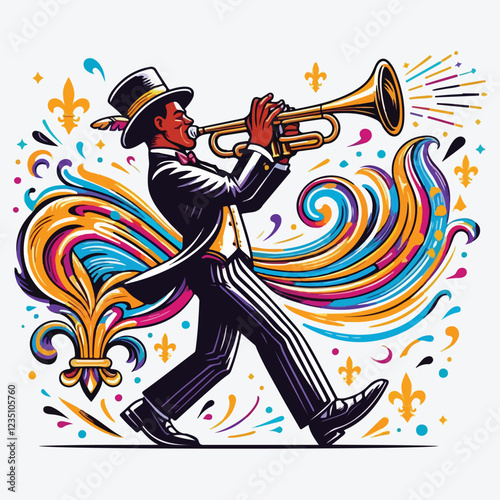 Second Line Fleur de Lis Trumpet Player stock illustration