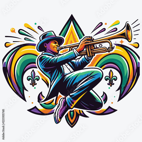 Second Line Fleur de Lis Trumpet Player stock illustration