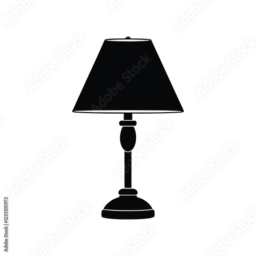 Desk lamp silhouette vector icon for home and office lighting, modern table lamps, elegant home accessories, furniture decor, and classic illumination design.
