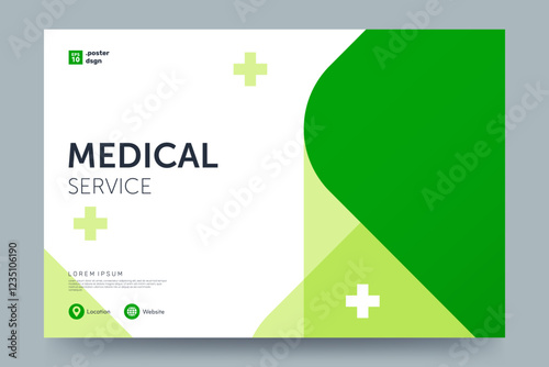 Medical and Healthcare banner design. Simple abstract geometric background in green color with place for text. Ideal for social media, poster, ad, print. Vector illustration