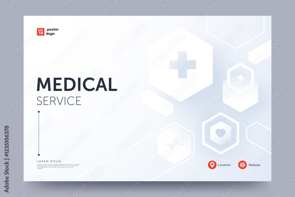 Medical and Healthcare banner template. Abstract white geometric background with space for your text. Ideal for web banner, poster, flyer, social media. Vector illustration