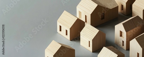 Real Estate Planning: Wooden Model Houses Representing Property Development, Home Design, and Investment Opportunities. minimalist surface for architectural design and inspiration