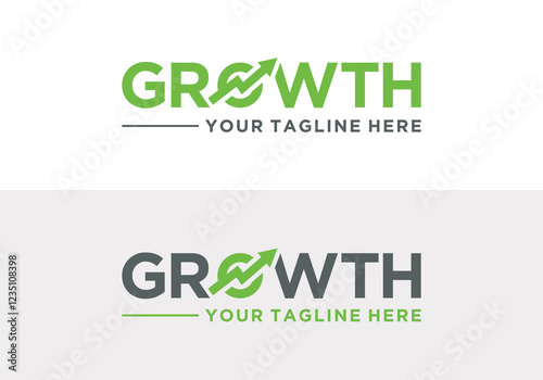 business growth logo with vector wordmark design. growth logo with letter O in the word growth combined with an up arrow