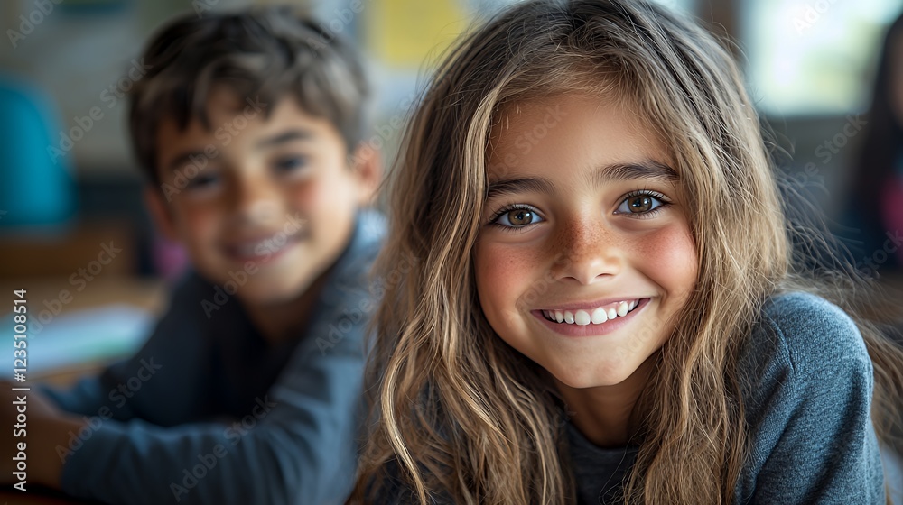 Smiling Children Engage in Creative Activities Inside a Bright Classroom During a Sunny Day in Early Spring Smiling Children Engage in Creative Activities Inside a Bright Classroom During a Sunny Day in Early Spring
