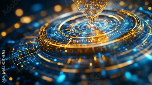 Wallpaper Mural Abstract digital art depicting a glowing golden droplet in a circular pattern of blue lights Torontodigital.ca