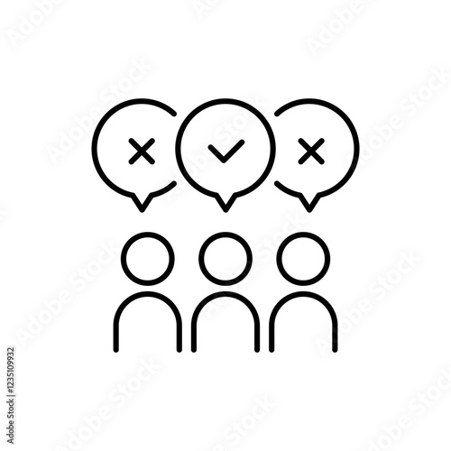 This icon effectively illustrates the concept of gathering a diverse range of opinions through the use of speech bubbles that represent votes, showcasing the various viewpoints on a specific topic