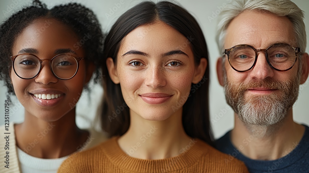 Diverse Group of Three Individuals Smiling Together in a Bright Indoor Setting Showcasing Unity and Friendliness Diverse Group of Three Individuals Smiling Together in a Bright Indoor Setting Showcasing Unity and Friendliness