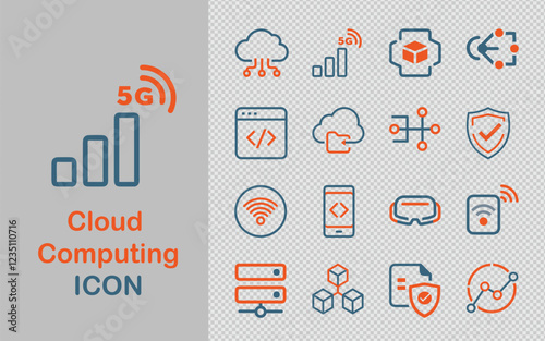collection of cloud computing icons, perfect for representing networking, data storage, and online services on your website or app