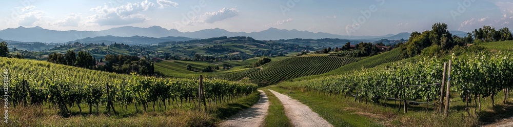 A sweeping view of vibrant fields and neatly arranged currant bush seedlings serves as the background composition A sweeping view of vibrant fields and neatly arranged currant bush seedlings serves as the background composition
