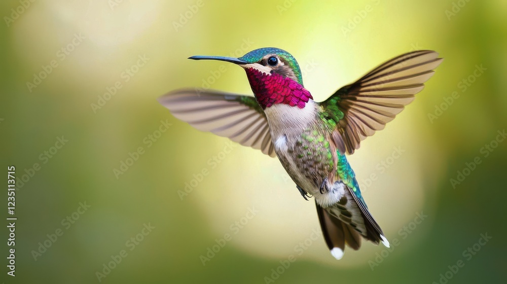 Obraz premium Close-Up of a Colorful Hummingbird in Mid-Flight