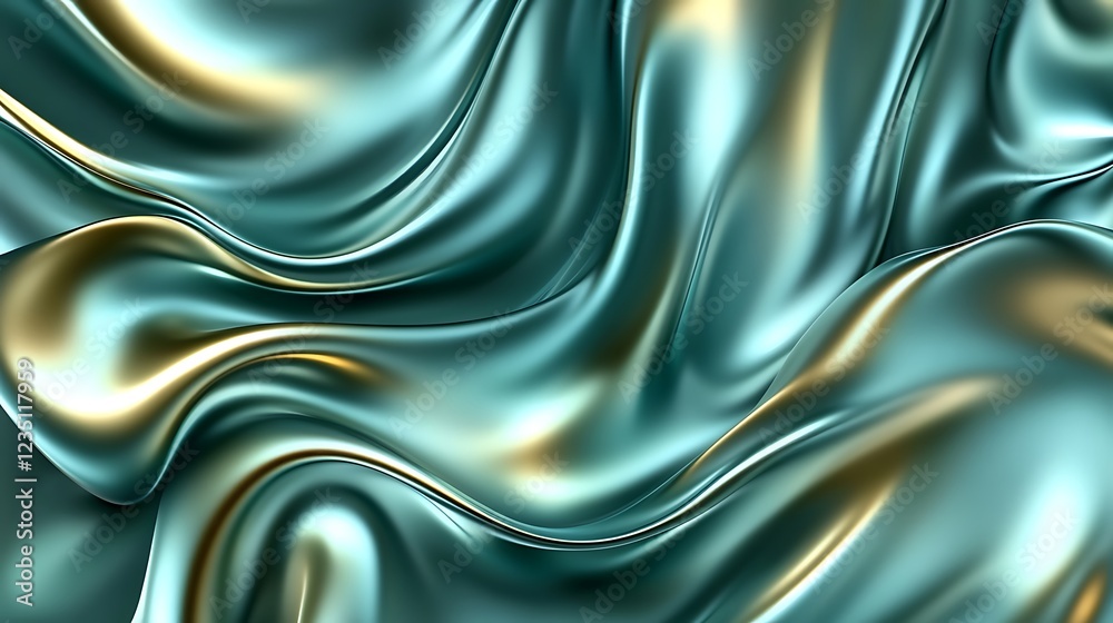 Obraz premium Abstract Teal and Gold Draped Fabric Texture