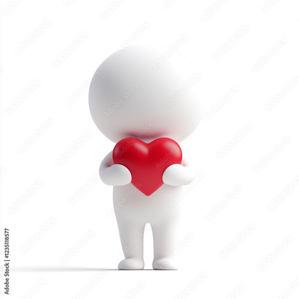 3D Icon of a Person Holding a Heart on a White Background 3D Icon of a Person Holding a Heart on a White Background