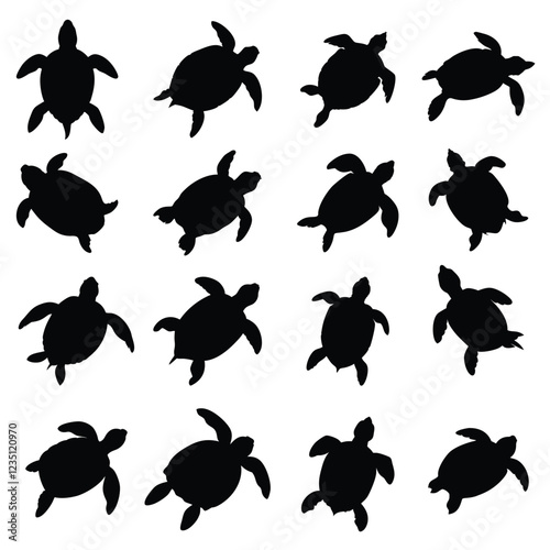 Turtle vector silhouette illustration set.