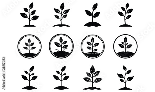 New Born Plant Growing from Soil Logo Icon Silhouette Vector Bundle Perfect for Eco Nature Design