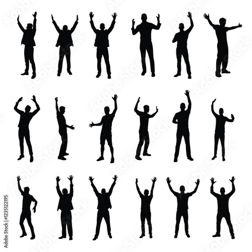 Man arms raised silhouette in various pose ,vector silhouette,woman silhouette,woman pose silhouette,black vector silhouette