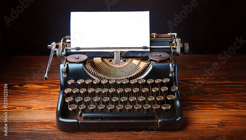 Vintage typewriter with blank paper, ready for your message.  Dark, moody aesthetic perfect for nostalgic projects, literary themes, or historical content.  Ideal for blogs, websites, or social media.