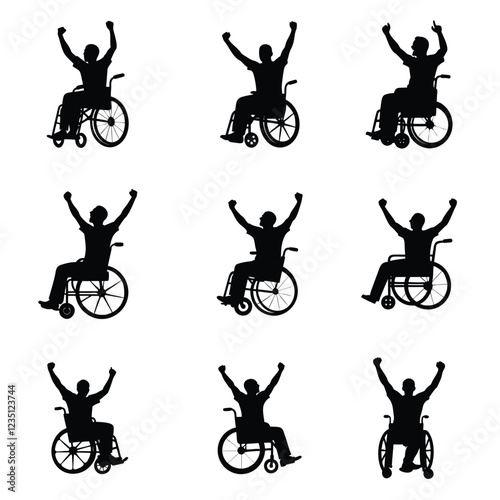 man in wheelchair raising arms vector silhouette,man vector,man silhouette,black silhouette.