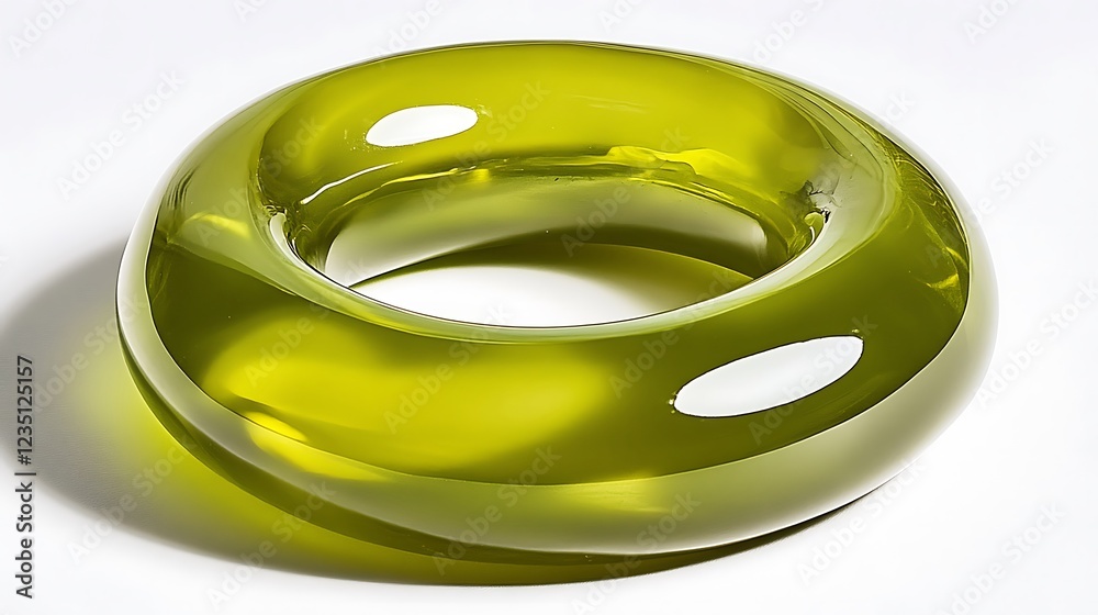 Olive green glass toroid shaped decorative bowl Olive green glass toroid shaped decorative bowl