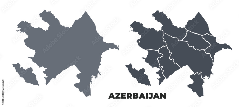 Obraz premium Azerbaijan grey political map simple flat illustration set