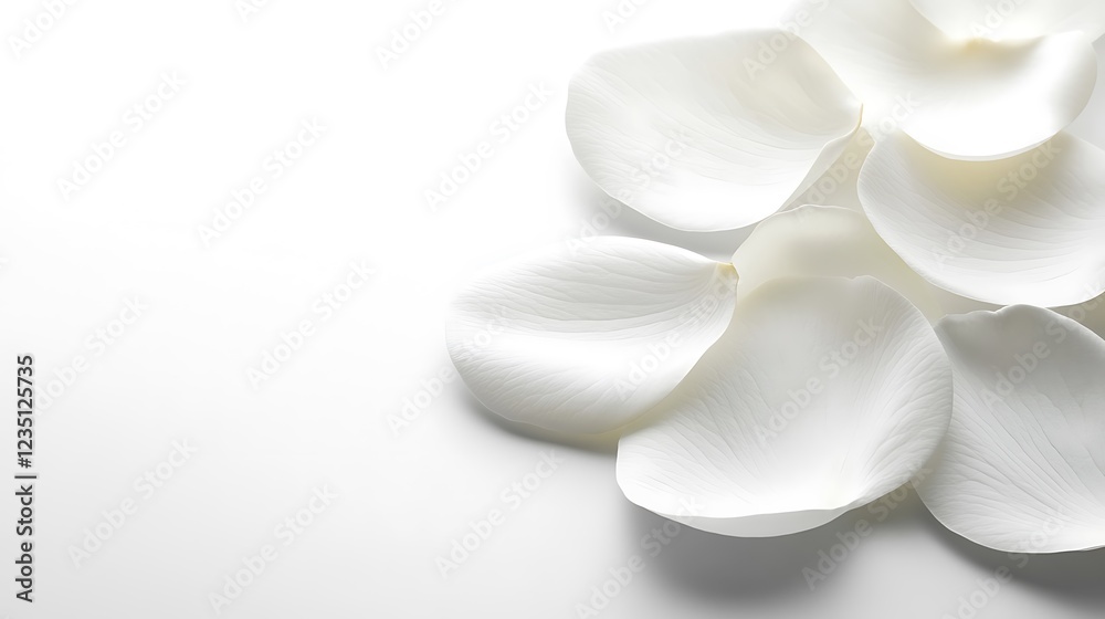 Delicate white petals softly arranged on white background Delicate white petals softly arranged on white background