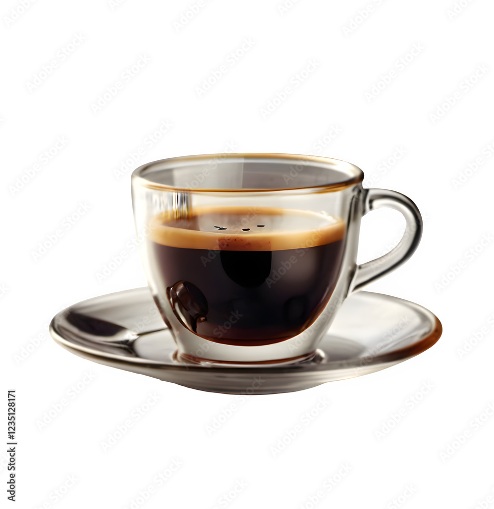 Glass cup of espresso coffee isolated on transparent background Generative Ai. Glass cup of espresso coffee isolated on transparent background Generative Ai.