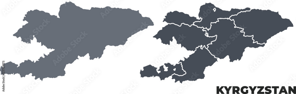 Kyrgyzstan grey political map simple flat illustration set Kyrgyzstan grey political map simple flat illustration set