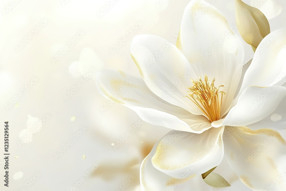 Luxury white magnolia foil metallic background vector with golden metallic home decorate wall art Luxury white magnolia foil metallic background vector with golden metallic home decorate wall art