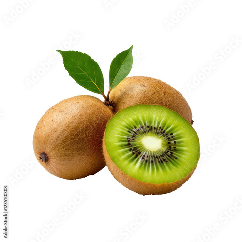 Kiwi, fresh ripe fruit isolated on transparent background, close-up shot