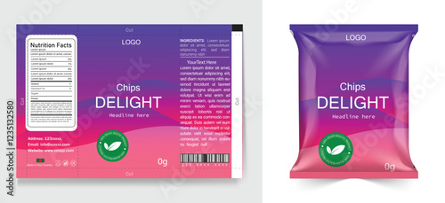 Chips package design, foil bags with the original file in 3d illustration.  Chip's packaging ideas | chip packaging, packaging, chips, vector, template.