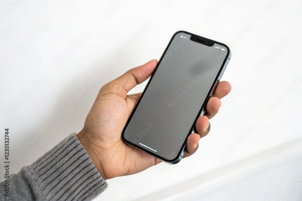 A Hand Casually Holds a Smartphone With a Blank Screen A Hand Casually Holds a Smartphone With a Blank Screen