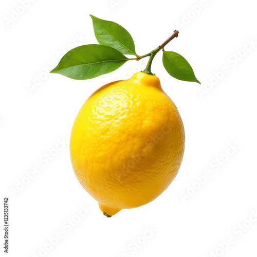 Lemon, fresh ripe fruit isolated on transparent background, close-up shot