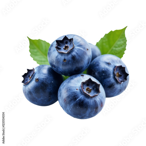 Blueberry, fresh ripe fruit isolated on transparent background, close-up shot