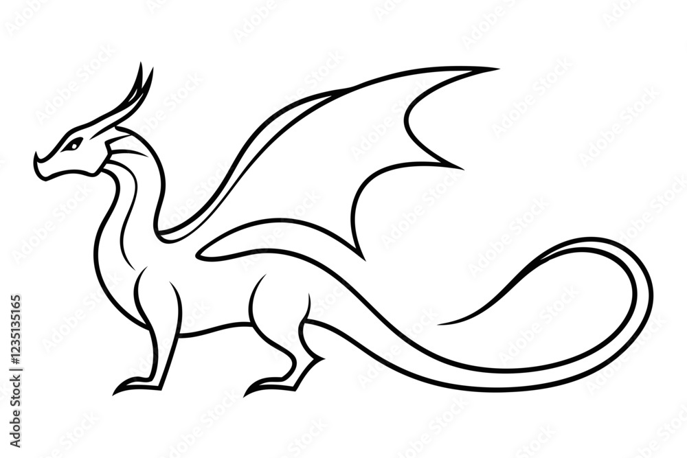 Stunning Line Drawing of Drache. Detailed Vector Art Illustration Stunning Line Drawing of Drache. Detailed Vector Art Illustration