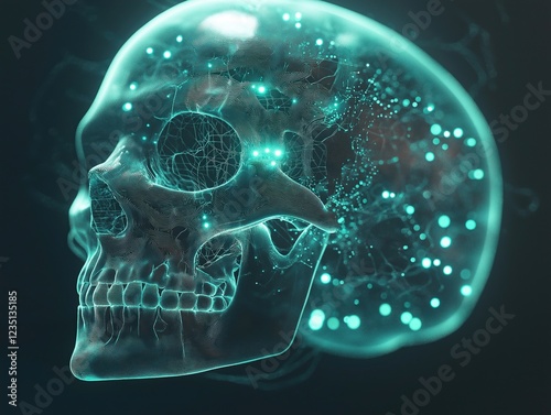AI-Generated Digital Skull - Futuristic Cyber Brain Concept