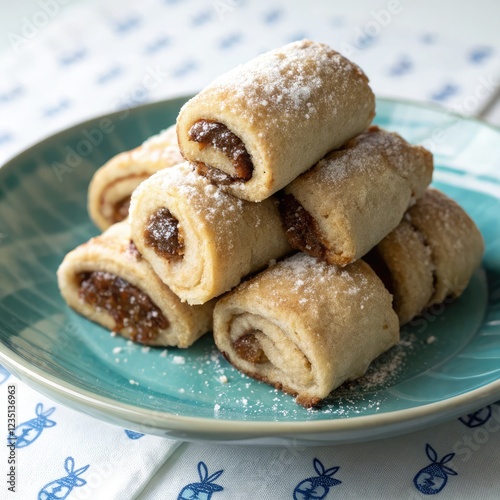 Rugelach Pastries Stacked on a Blue Scale in Cozy Kitchen. Generative AI photo