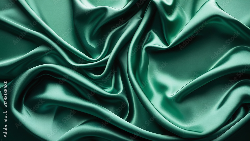 Obraz premium Luxury Green Satin Fabric Background with Soft Folds.