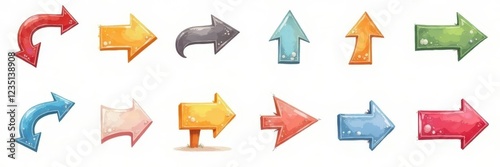 Set of hand-drawn arrow icons, various styles, vector format , thick, down