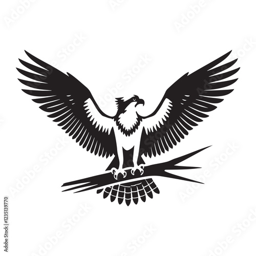 Osprey Bird Silhouette with Branch Vector Illustration