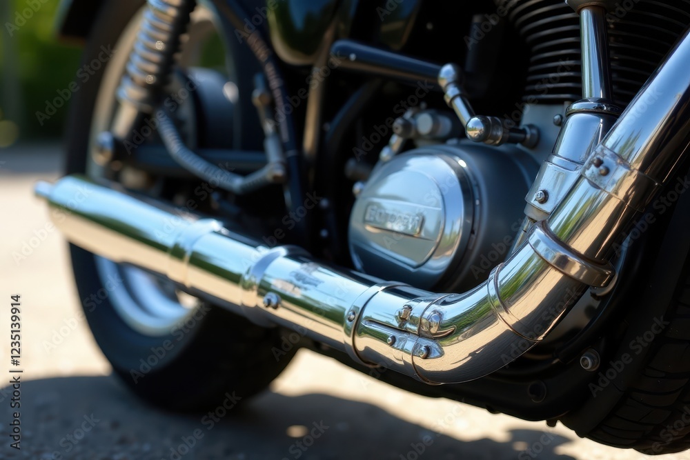 Obraz premium Vintage chrome motorcycle exhaust pipes, intricate details , texture, background