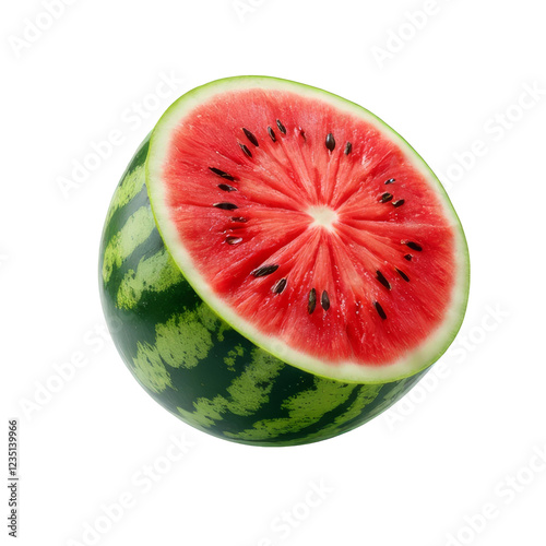 Watermelon, fresh ripe fruit isolated on transparent background, close-up shot