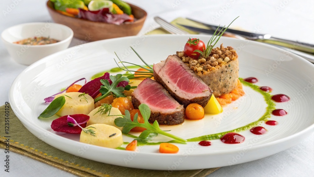 Fine dining for pets gourmet meal photography in an elegant setting Fine dining for pets gourmet meal photography in an elegant setting