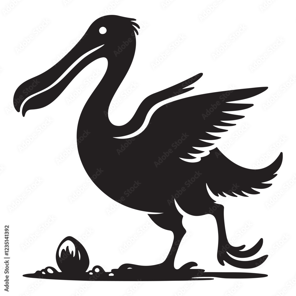 Fototapeta premium Pelican Silhouette with Egg Vector Illustration Art