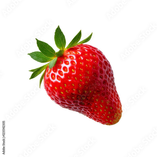 Strawberry, fresh ripe fruit isolated on transparent background, close-up shot