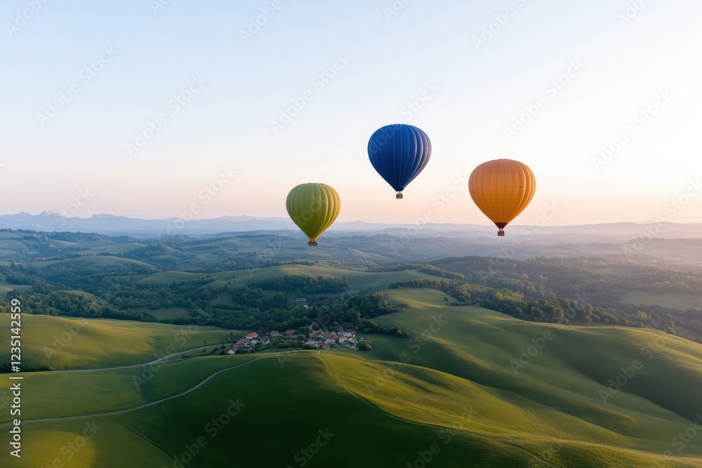 Fototapeta premium Heißluftballonfahrt über eine malerische Landschaft