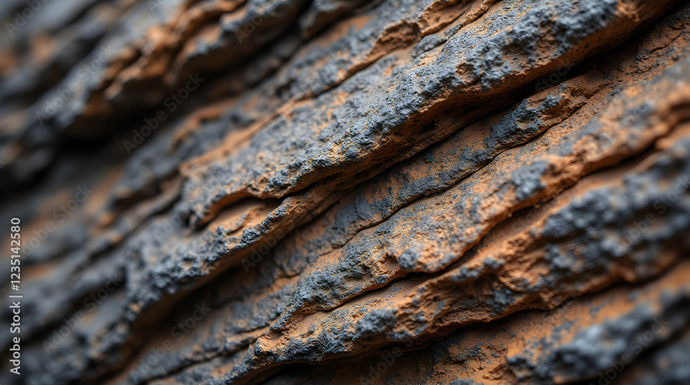 Close-Up Texture of Layered Rock Formation: Deep Orange and Gray Hues, Rough Surface, Abstract Natural Background Close-Up Texture of Layered Rock Formation: Deep Orange and Gray Hues, Rough Surface, Abstract Natural Background