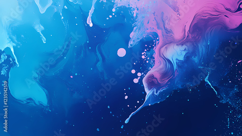 Abstract blue background with splashes of iridescent paint, modern, artistic, abstract expressionism. Abstract Expressionism. Illustration