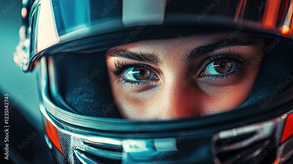 Close-up portrait of a race car driver wearing a helmet Close-up portrait of a race car driver wearing a helmet
